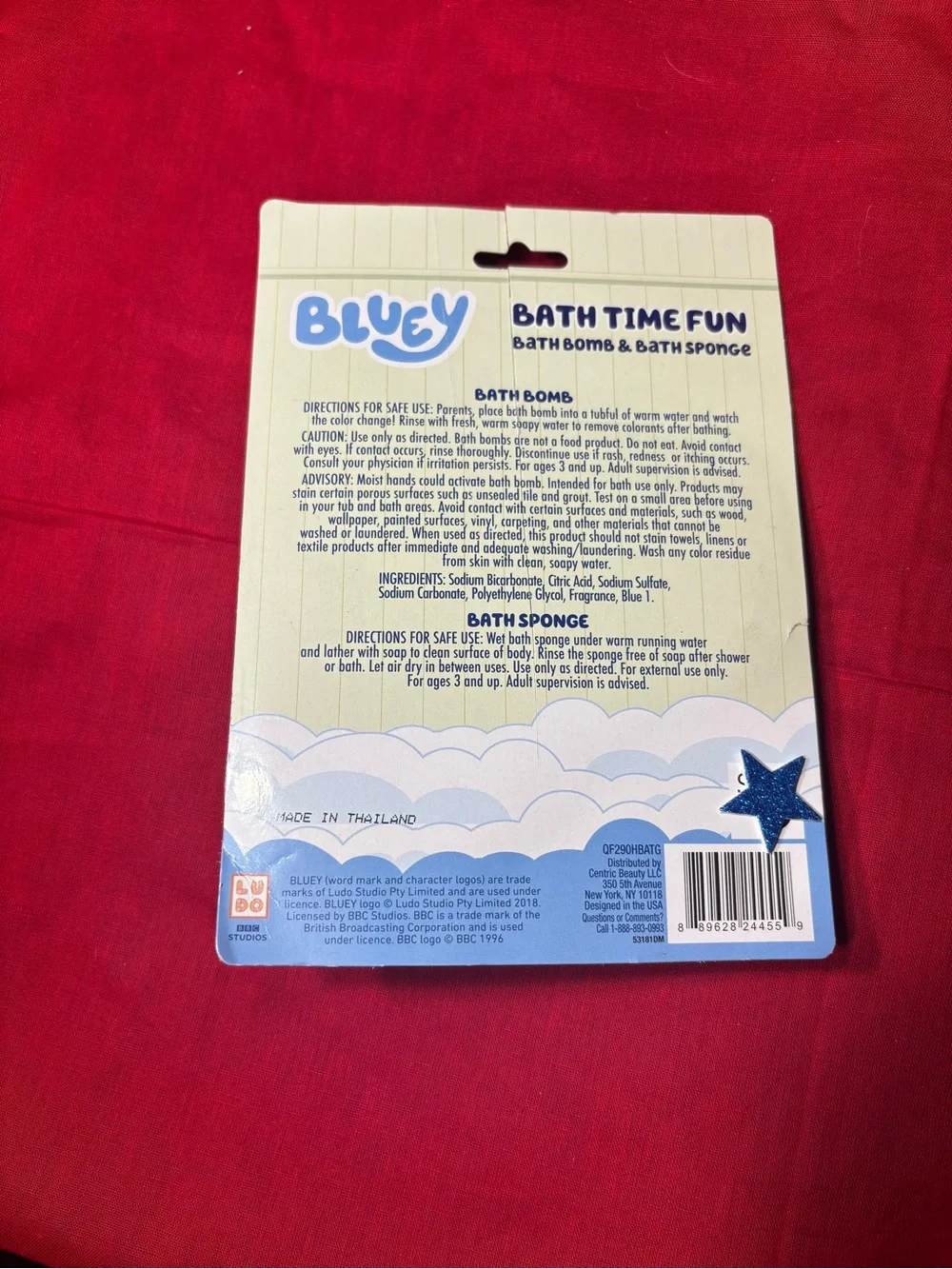 New Bluey Bath Time Fun Set - Blue & Lime Sponge with Berry Bath Bomb